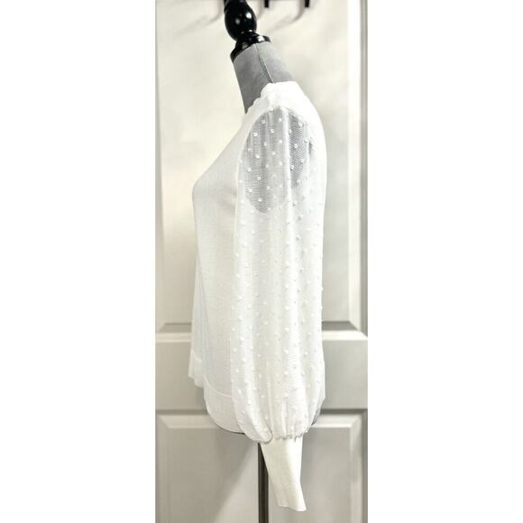 Vince Camuto Sweater Womens White Sm Clip Polka Dot Popcorn Long Sleeve Pullover - Picture 2 of 6